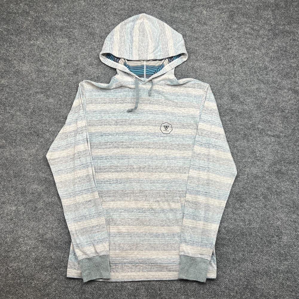 VISSLA Light Blue and Gray Striped Hooded Pullover